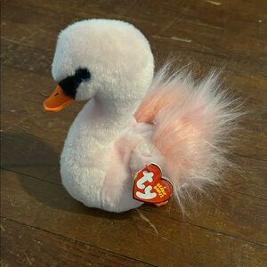 Ty Pink Swan Plush with Fluffy Tail